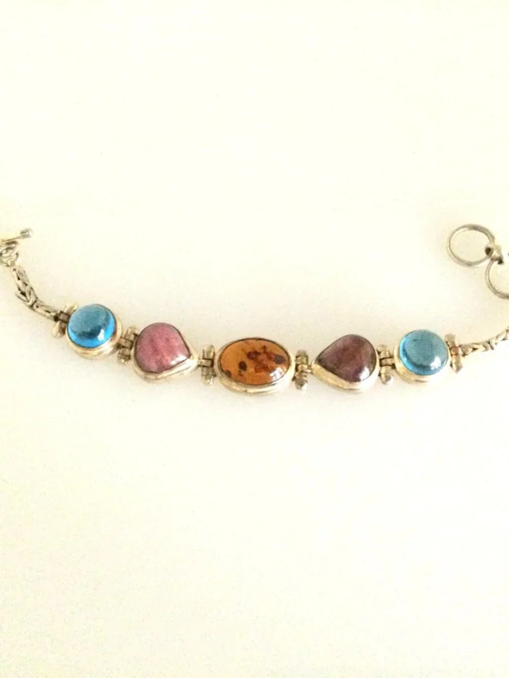 Sterling‎ Silver Gemstone Link Bracelet Toggle Clasp